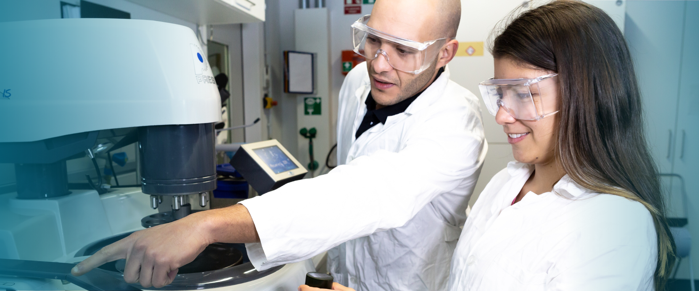 Students examine materials